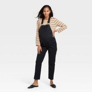 THE NINES by HATCH Overalls Maternity Cotton Twill Black Size 6